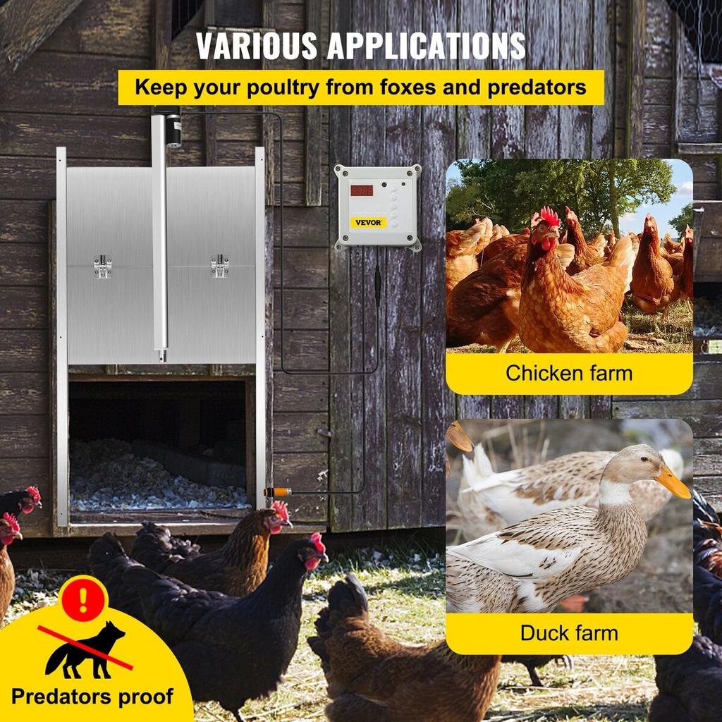 Automatic Chicken Coop Door, Timer and Light Sensor Chicken Door Opener, 12V 66W Chicken Coop Door, Electric Poultry Door Opener Kit with Infrared