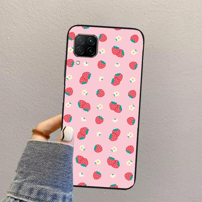 Strawberry Red For Huawei Nova Y73 Y72 Y61 Y91 Y70 Y60 Y90 12s 12i 11i 8i 9 10 SE P30 P40 Lite P60 Pro Case