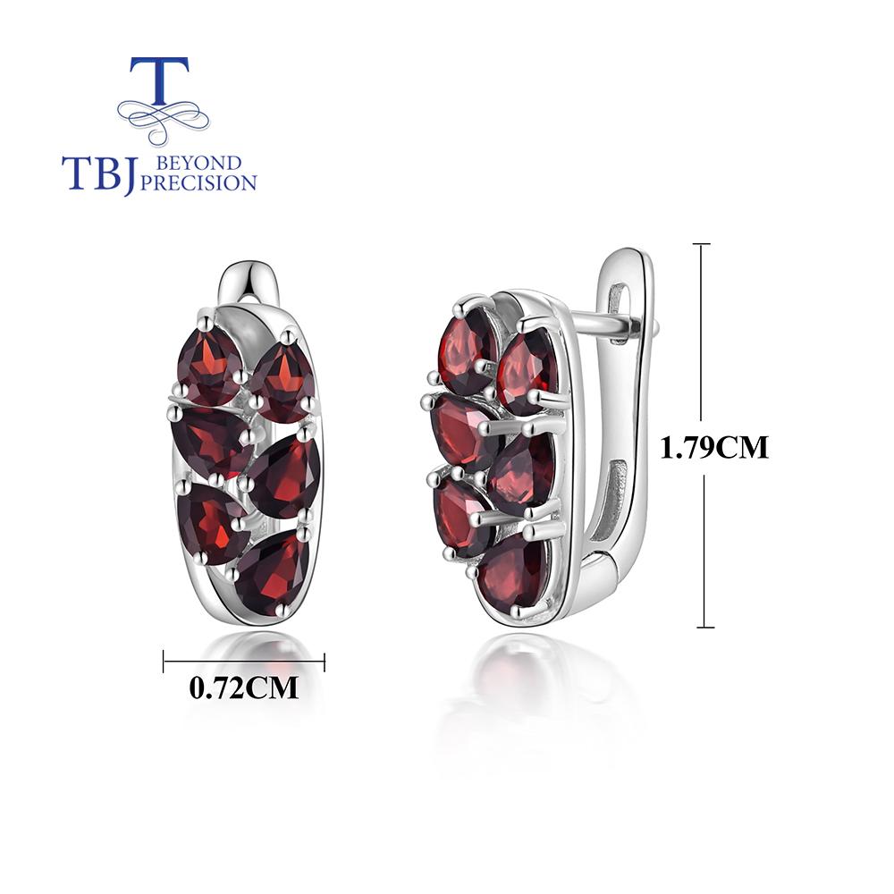 Semplici orecchini con granato rosso naturale da donna, gioielli di design alla moda in argento sterling 925 da indossare ogni giorno