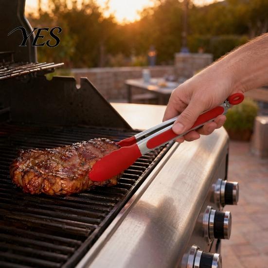 Kitchen Tongs for Cooking And BBQ, Heat-Resistant 9 Inch Food Safe with Silicone Tips, Non-Stick Dishwasher Tools Durable