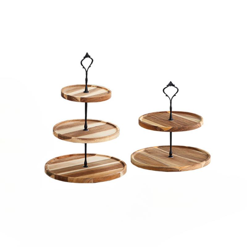 Simple Double-layer Dried Fruit Tray Living Room Fruit Storage Tray Three-layer Candy Dim Sum Tray Multi-layer Wood Tray