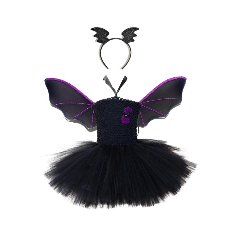 3Pcs Bat Wing Tutus Dress Headband Set Halloween Vampires Cosplay Costume Set for Kids Girls Bat Costumes Accessories