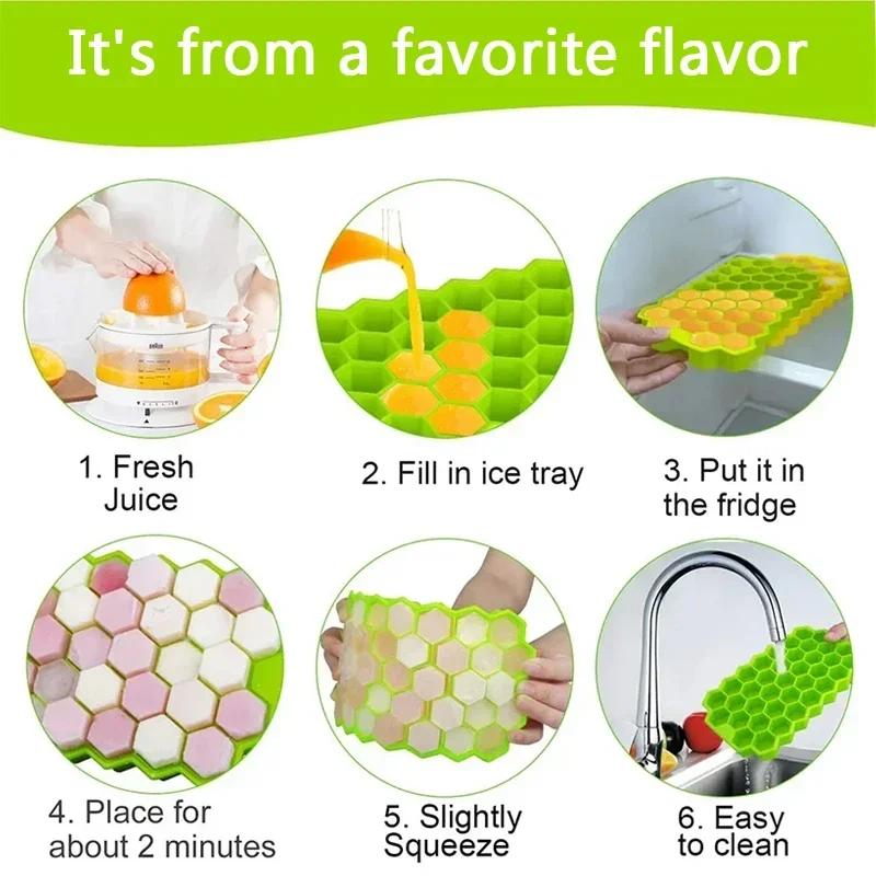 1 37-grid Silicone Ice Cube Mold with Cover Cellular Mesh Stackable DIY Ice Mold Reusable Food Grade Kitchen Utensils