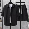 2026 Men's Casual Hong Kong Style Short Sleeve Shirt & Shorts Two-Piece Set