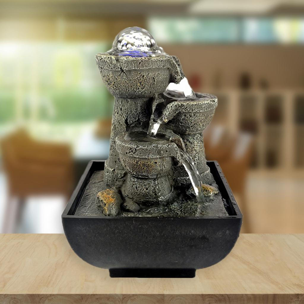 Water Fountain With LED Lights Desktop Home Decor Ornament Style 1