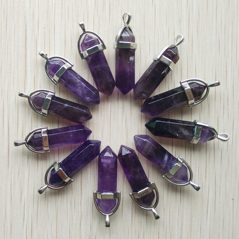 Natural stone quartz aventurine lapis crystal hexagonal pillar Pendants for Jewelry accessories 12pcs