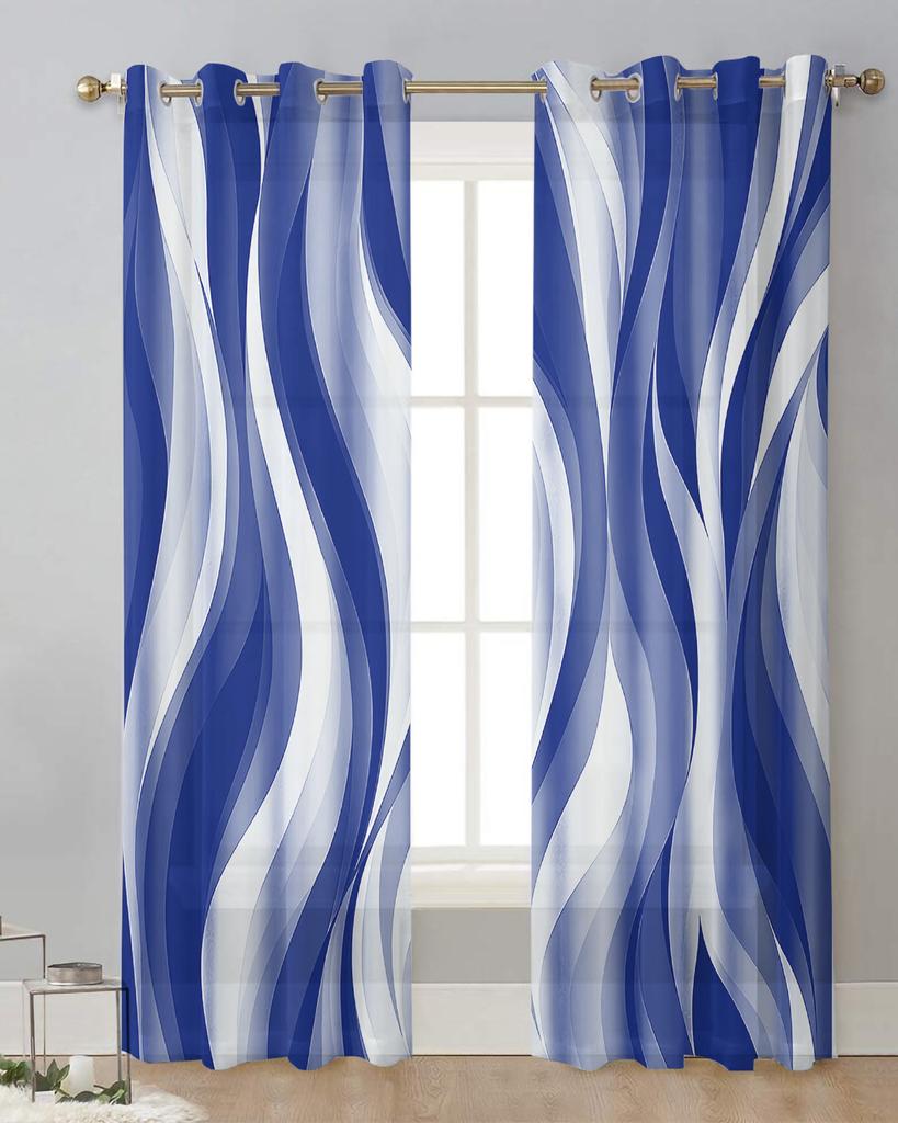 Dark Blue Ripples Lines Modern Tulle Curtains Living Room Voile Drapes Sheer Window Curtains Bedroom Accessories