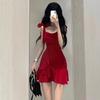 Pure desire style Spice girl red suspender dress women's summer new design sense niche temperament waist and thin short skirt