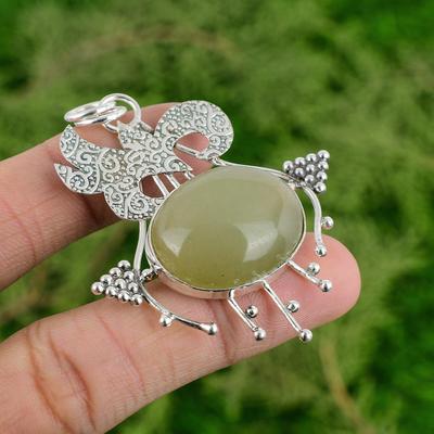Green Aventurine Stone Sister Bezel Heart Chakra Pendant Jewelry Sterling Silver