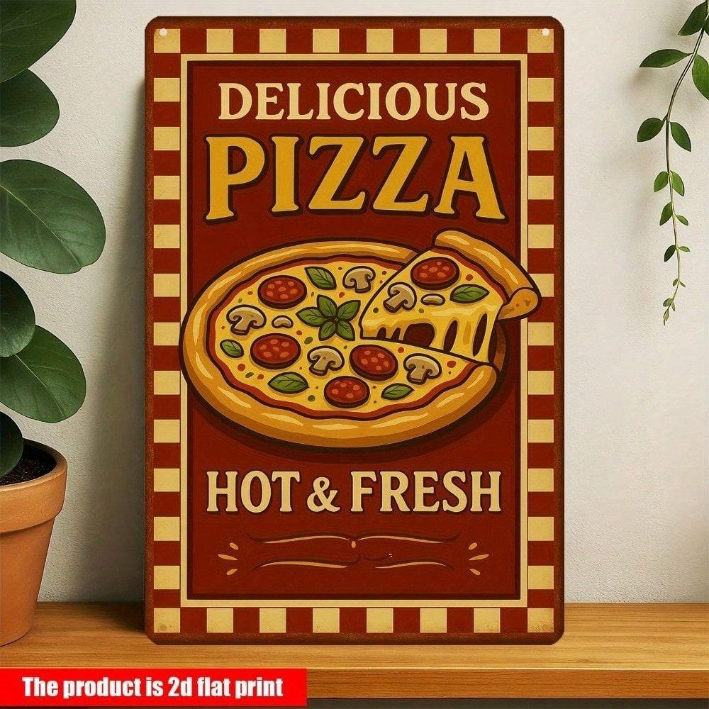 Affiche Métal Vintage Signe Pizza, Décor Mural pour Cuisine Bar