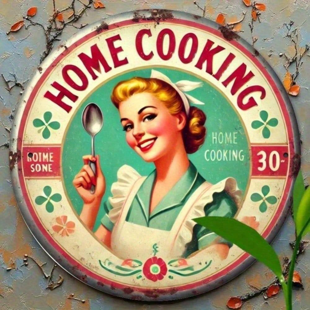 Round Vintage Metal Wall Art Poster Retro Kitchen Decor