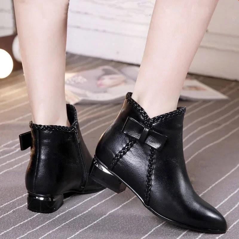 Zapatos Talla Grande 2024 Femeninos Botines Botas de Mujer Botas Retro Modernas Mujer Lazo Punta Baja Tacón Bajo Cremallera Lateral Zapatos Mujer
