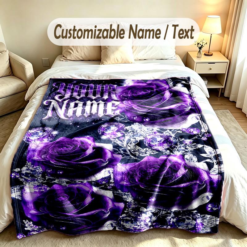 Floral Garden Theme Soft Blanket Personalized Custom Name Text Print Warm Blanket Home Sofa Bedroom Decor