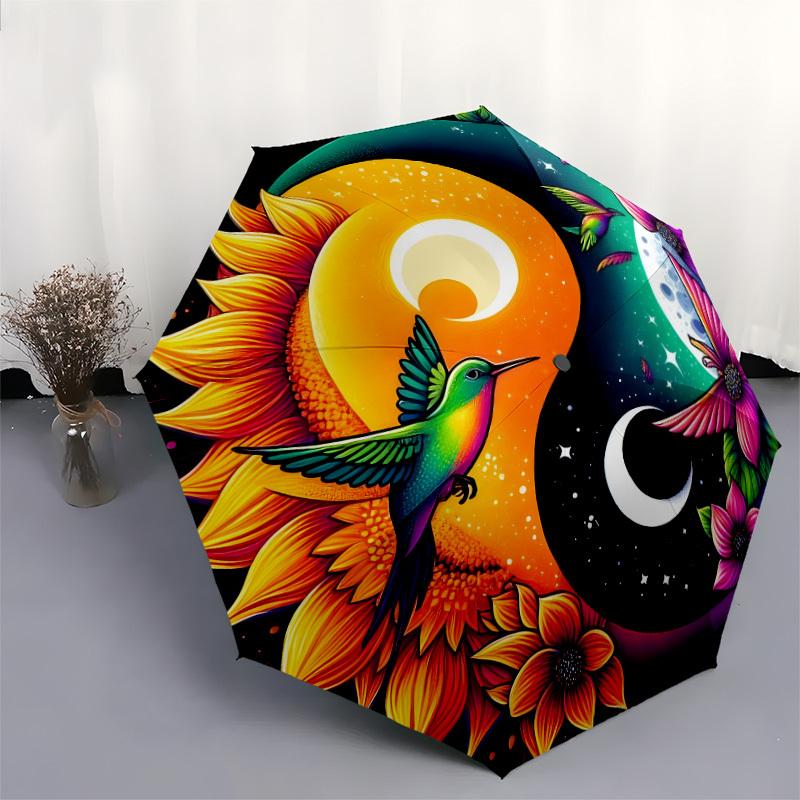 1pc Sunflower Hummingbird Yin Yang Umbrella with Plastic Handle,Suitable for All Seasons Home Travel Outdoor UmbrellaDD1206