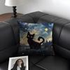 Black Cat Cute Cushion Cover Natural Linen Organic Fabric DoubleSided Printing Sofa Home Decor Gift Pillow Case