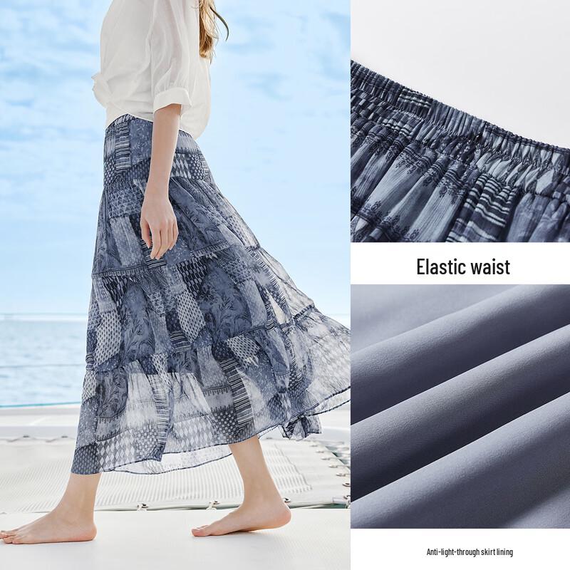 Xiangying Printed Plaid Mesh Half Skirt