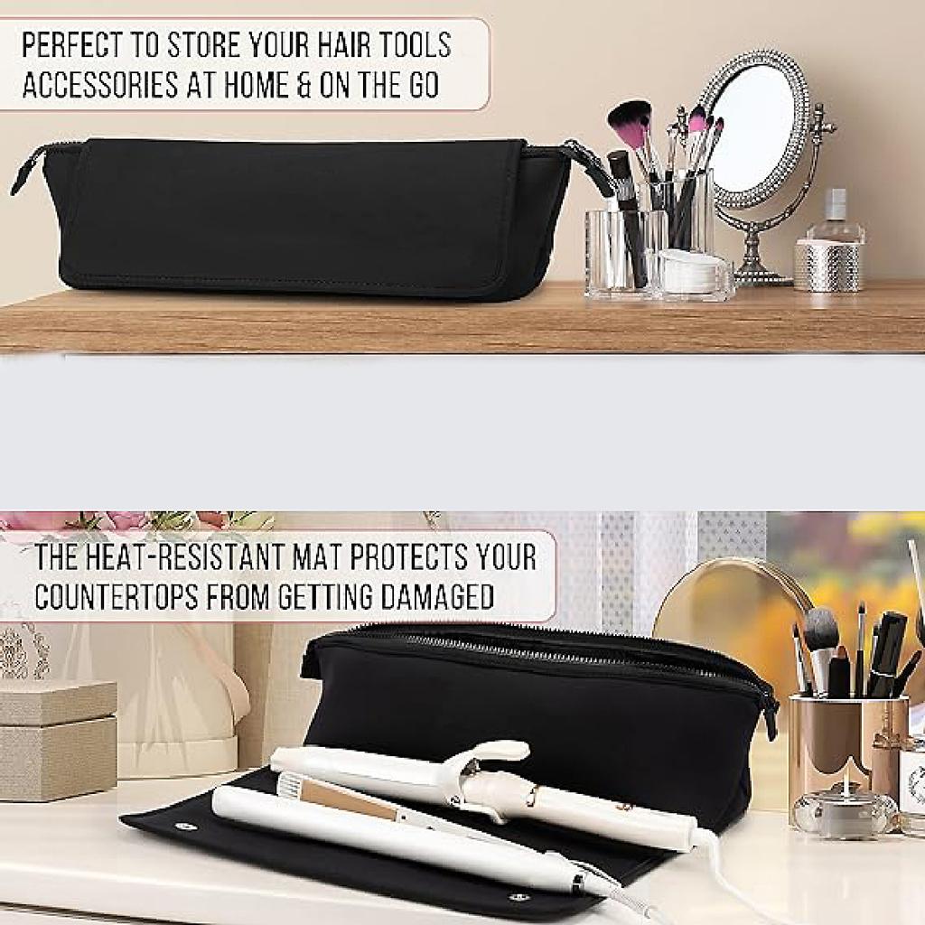 Travel essential storage bag: Black hair care tools travel bag, curling iron and straightener tools storage bag, 1 piece