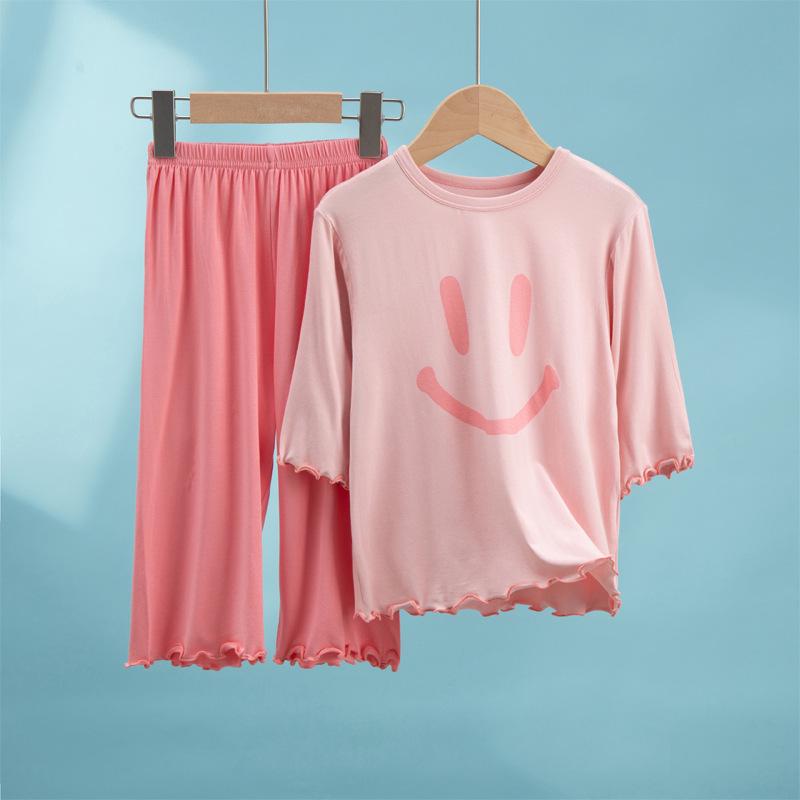 Girls' Modal Summer Pajama Set: Lightweight, Seven-Sleeve Baby Lounge Wear for Air Conditioning.