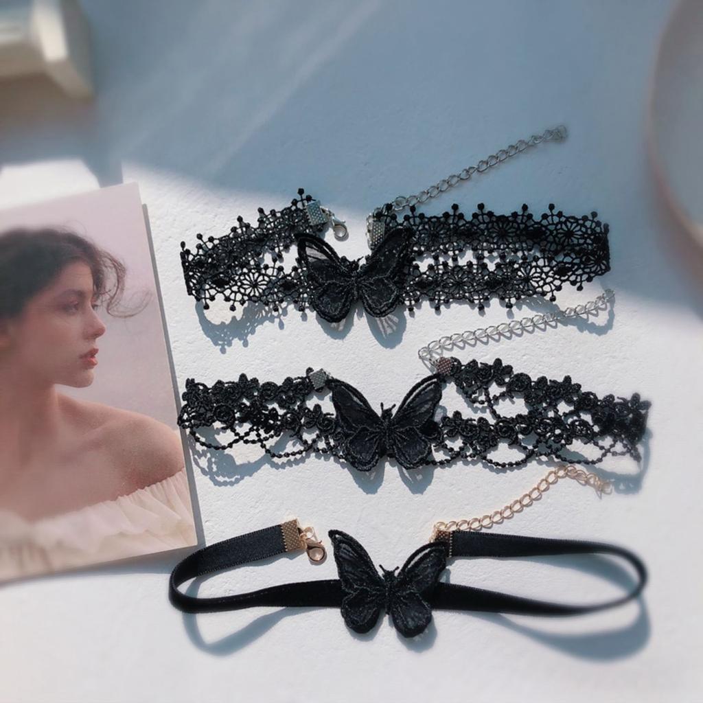 3 Pcs Vintage Butterfly Choker Necklace Goth Jewelry Adjustable Black Velvet Lace Collar Necklace Gift for Women Girls