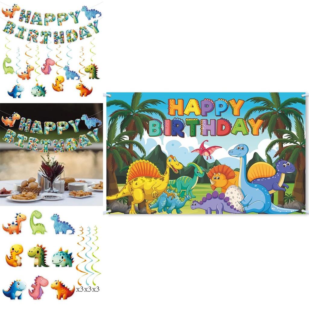 Dinosaur Birthday Party Decor Pack With Paper Banner And Spiral Decorations For Childrens Event