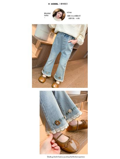 Girls' Spring & Autumn 2025 Flared Jeans: New Casual Trousers for Baby Girls