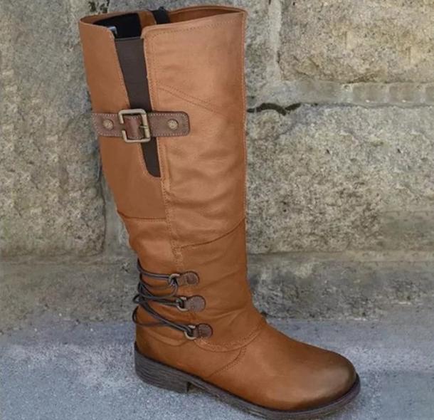 Damskie buty do kolan modne niskie obcasy kwadratowa platforma długie buty brązowe czarne skórzane zamki zimowe damskie ciepłe buty botki 69m