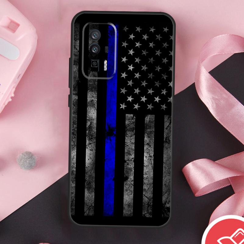 Police Styled Thin Blue Line Flag Case For Xiaomi 15 Ultra Mi 13 14 11T 12T 13T 14T Pro POCO X7 Pro X3 X5 X6 F5 F6 F7 Cover