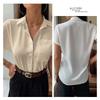 Summer Color Ding V-neck Shirt Women's Solid Color Satin Short Sleeve Casual Button Shirt Blouses & Shirts