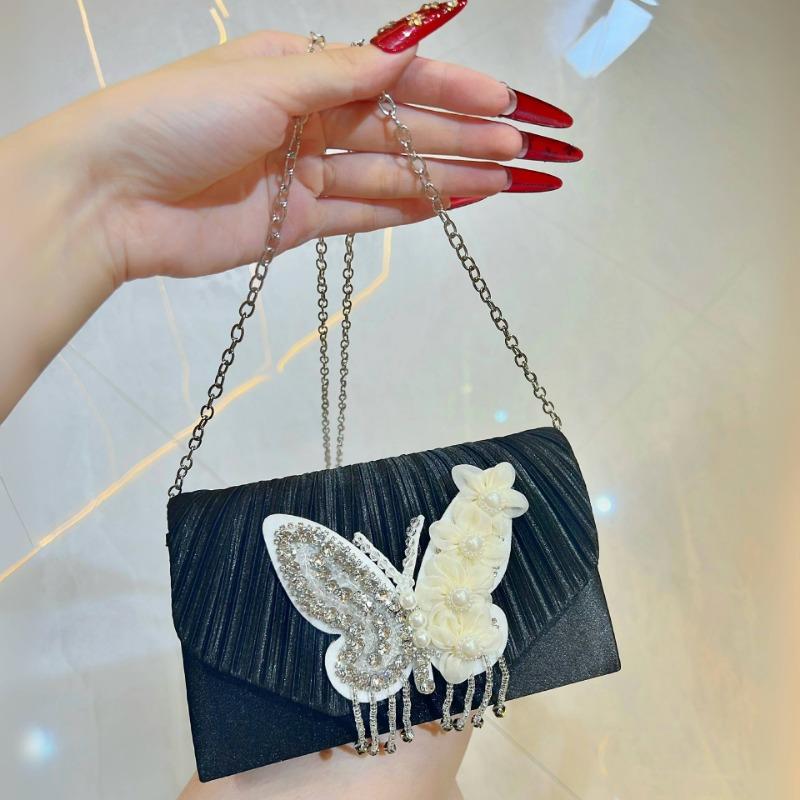 

Нишевый дизайн банкетный клатч женский плиссированный инкрустированный стразами вечерняя сумка сумка через плечо чёрный