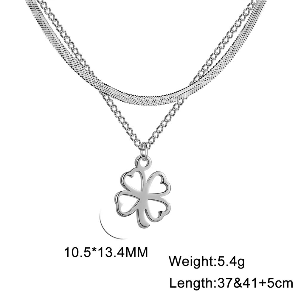 Cazador 2025 Lucky Clover Pendant Necklace Stainless Steel Gold Color Double Layer Chain Necklaces for Women Girls Jewelry Gift