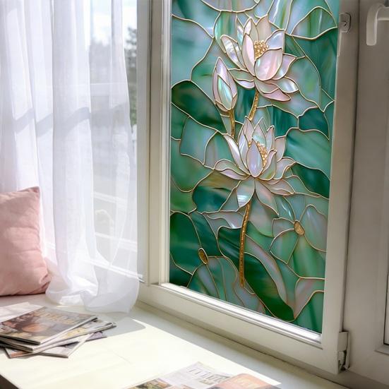 Blumen Fenster Sichtschutzfolie Tag Nacht Sichtschutz Statisch Haftend Abnehmbar Dekorativ Wasserdicht Sichtschutzfolie für Badezimmer Schlafzimmer