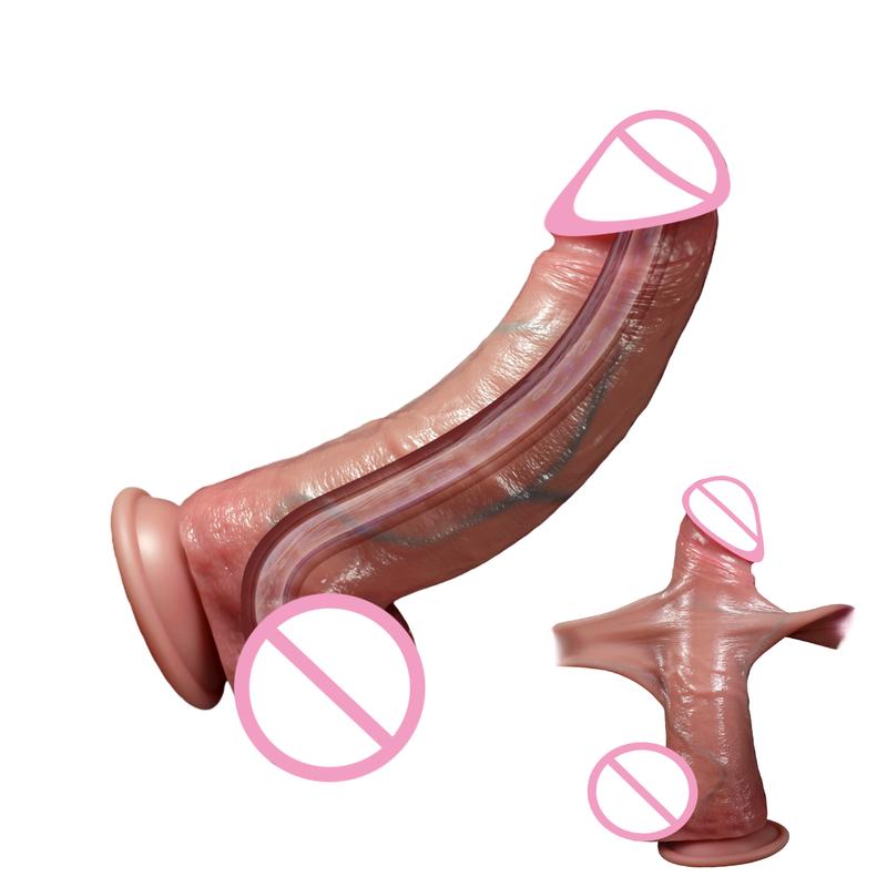 2 in1 Super Realistic Dildo Penis Sliding Foreskin ejaculation Big Dick Penetration Anal Female Masturbation Sexy Adult Sex toys
