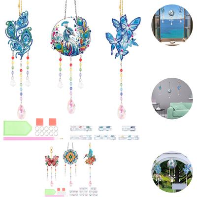 3Pcs Crystal Wind Chime Diamond Art Kit for Kid Wind Chime Craft DIY Sun Catcher Crystal Pendant Home Garden Decor Suncatcher