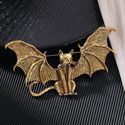 Cat Retro Men's Accessories Funny Bat Shape Flying Cat Brooch