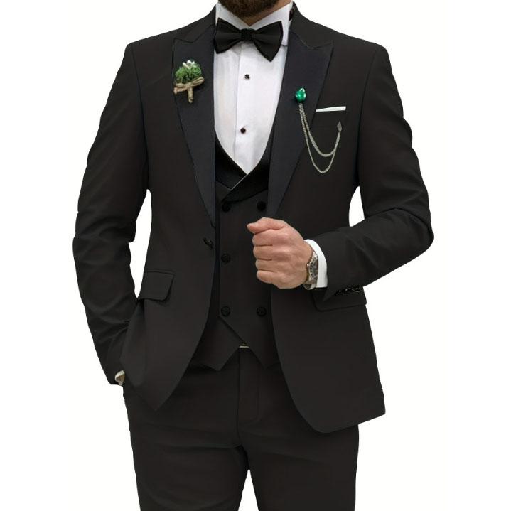 3 Pieces Men's Suits Royal Blue Men Slim Fit Double Breasted Suit Wedding Prom Party Business(Blazer Vest Pants)