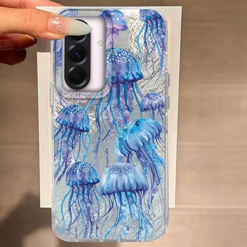 For Samsung Galaxy A56 A16 A26 A36 A06 A55 A35 A25 A15 A12 A32 A22 A14 A54 M22 M12 5G Pink Jellyfish Oceanic Fashion Phone Case