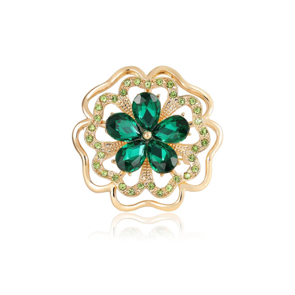 Flower Brooch Green Stylish Sparkly Zirconia Brooch Corsage Breast Decoration Green Gem Graduation Birthday Cute White Day Jewelry FH.bird