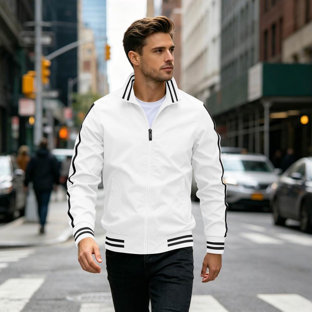 Men's Striped Casual Jacket Lightweight Fall Spring Jacket for Everyday Wear