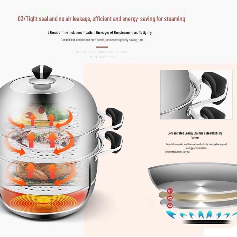 COOKER KING Stainless Steel 3-Layer Steamer Pot