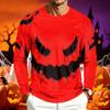 Men's Casual Long Sleeve Round Neck T-Shirt with Halloween Print for Holiday Parties