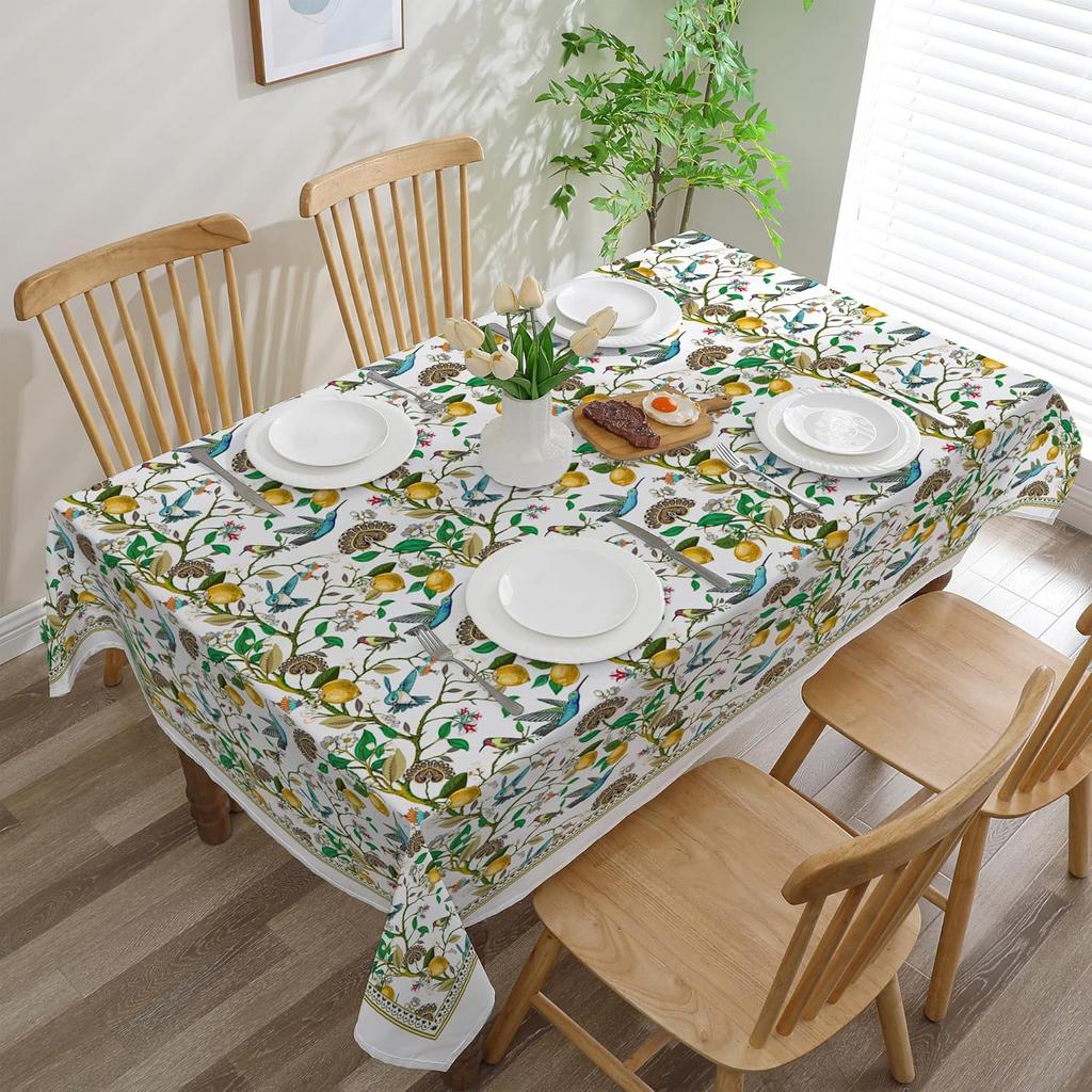 Spring Summer Lemon Hummingbird Rectangle Tablecloth for Table Decor Washable Kitchen Dining Tablecloth Wedding Decorations