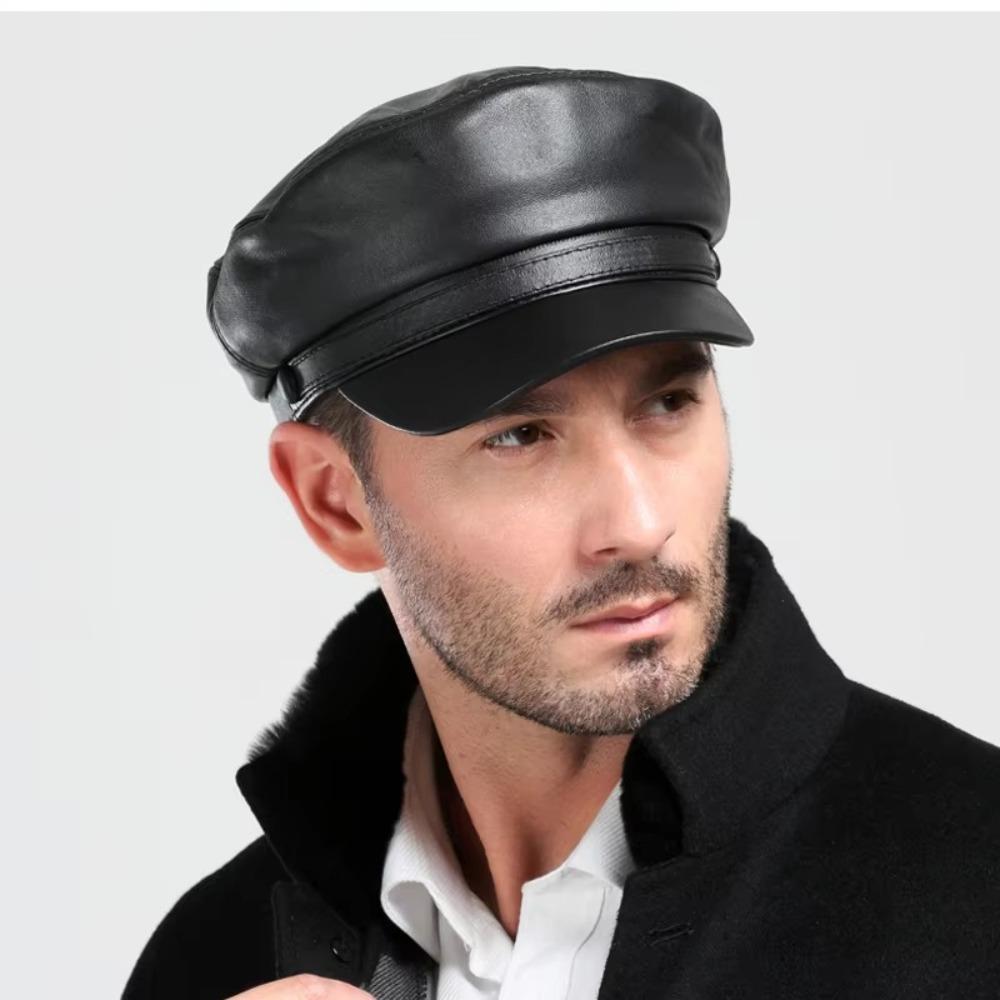 Korean Style Berets PU Leather Sports Cap Fashion Octagon Hat  Women Men