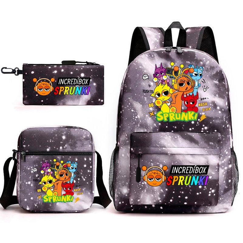 New Game Merchandise Primary School Bag Rhythm Box Sprunki Cartoon Starry Sky Backpack 3-piece Set L