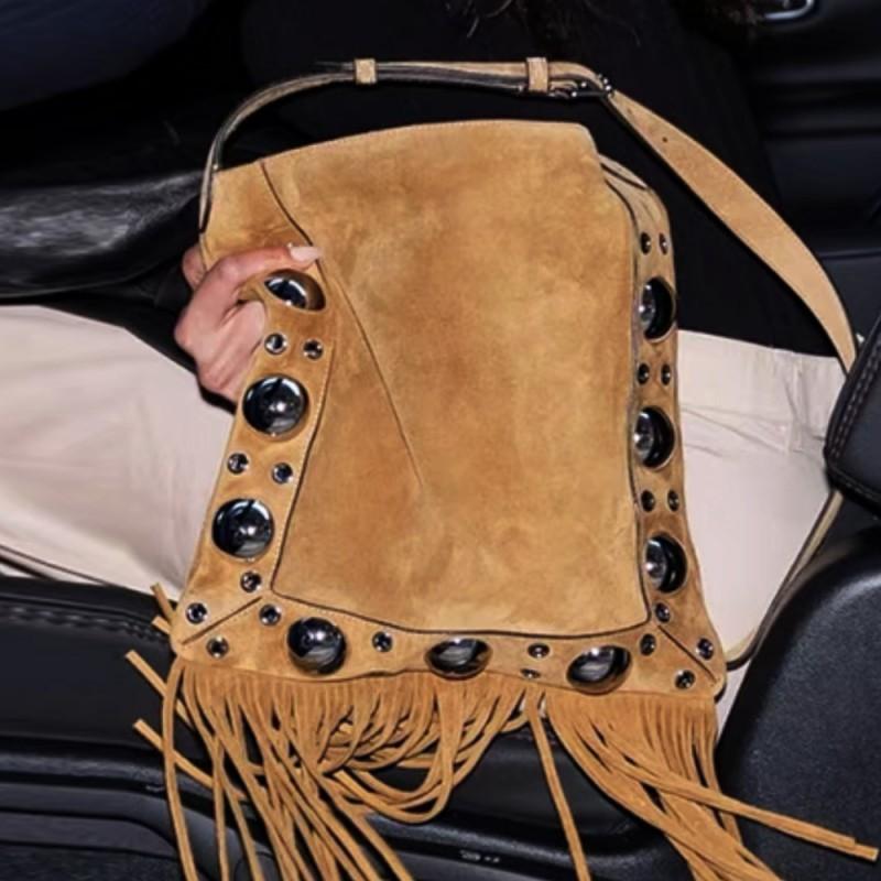 

Hit Bohemian Rivet Niche Design Ultra-thin 2025 New Imitation Deerskin Velvet Tassel Cross-body Bag