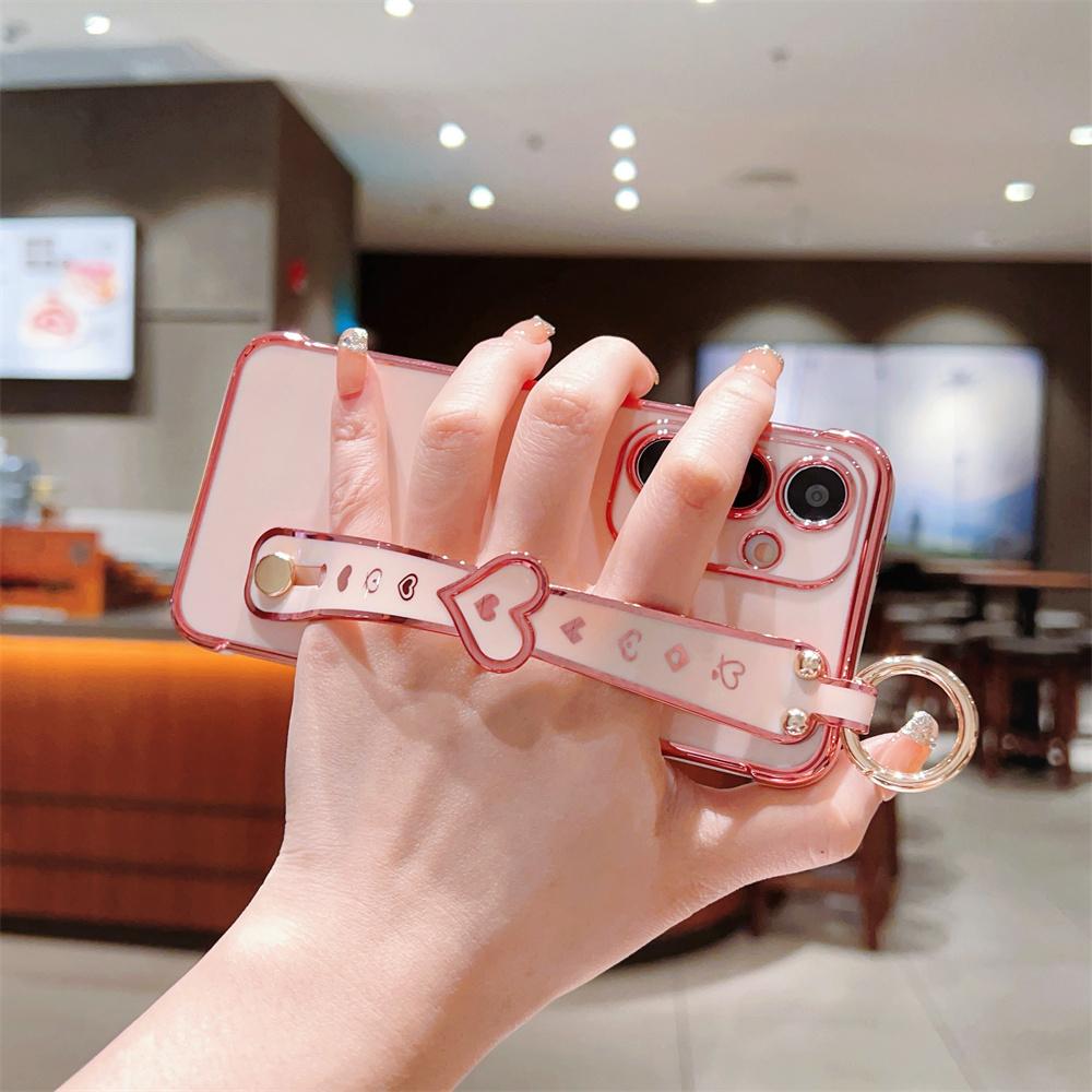 Cute Love Heart Wristband Bracket Case for Samsung Galaxy S2 S24 Ultra S22 S23 Plus S20 S21 FE A A4 A1 A3 A16 Strap Cover