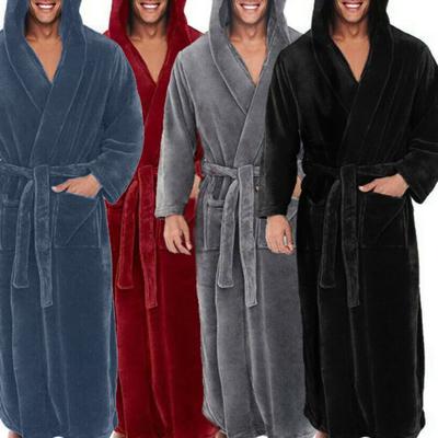 Herren Weichkorallen-Fleece, einfarbig, Taschen, langer Bademantel, Heimkleid, Nachtwäsche