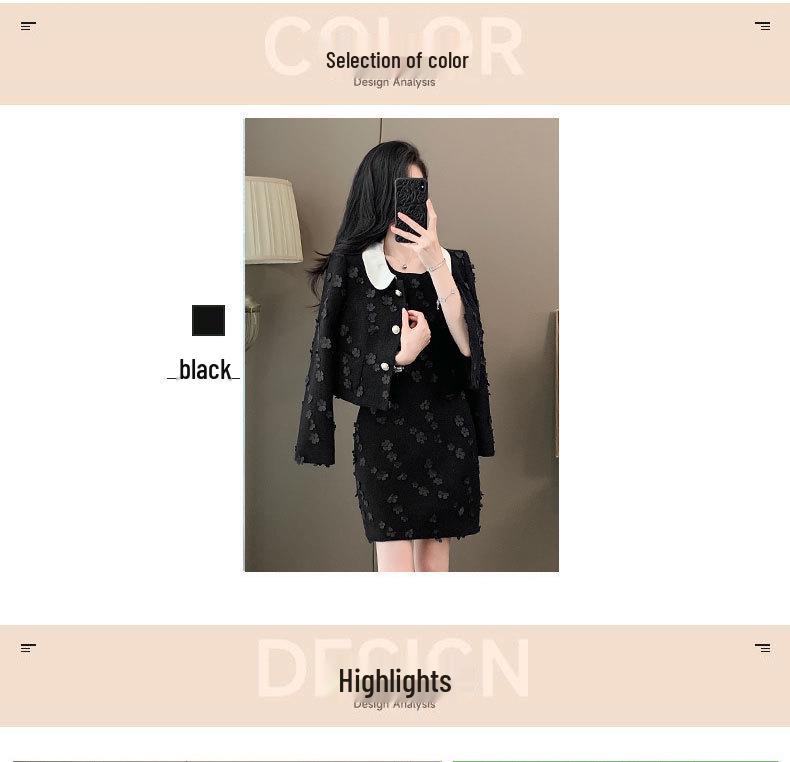 Autumn Black Socialite Style Two-Piece Petal Dress: Chic & Fashionable High-End Short Set