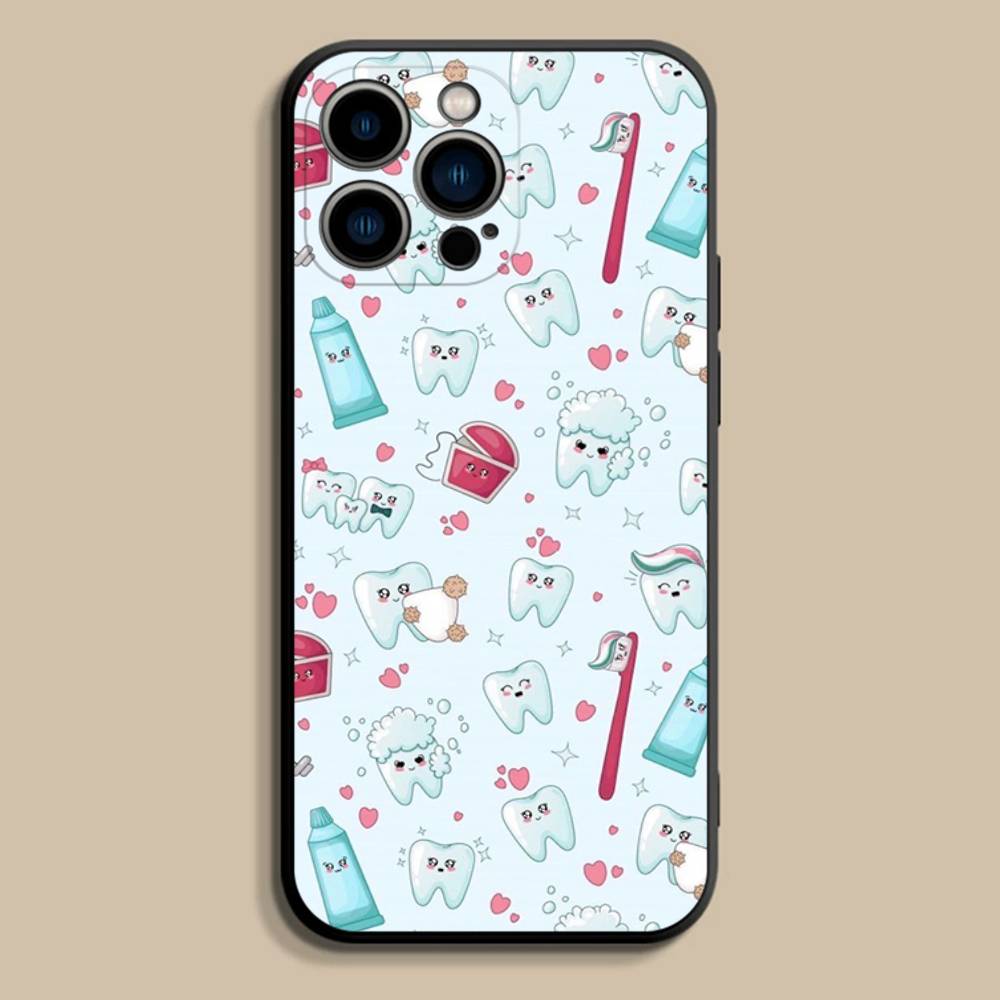 

Dentist T-Teeth Tooth Phone Case For iPhone 11,12,13,14,15,16,17,Pro,Max,Plus,E,SE4,Air,Mini Black Soft Cover iPhone13promax