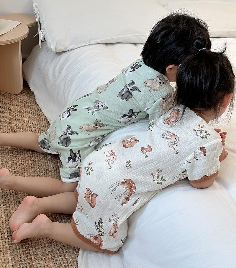 2025 Summer Pure Cotton Baby Sleep Robe: Class A Short Sleeve Gauze Pajamas