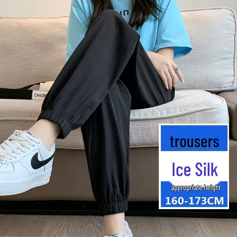 

Ice Silk High-Waist Loose Summer Lantern Pants for Women - Slimming, Quick-Dry, and Casual Fit S [Under 48 kg]